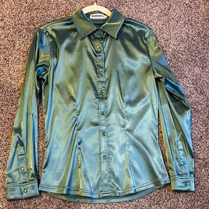 Ranch Dress’n Sleek Green Button-Up Blouse performance rodeo shirt
